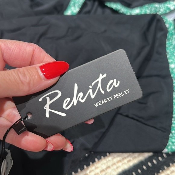 Nwt rekita Black and green Sequin print Swimsuit two piece - Picture 6 of 6